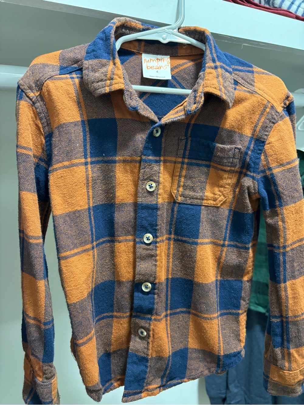 Jumping Beans Orange and Blue Plaid Button-Down Shirt